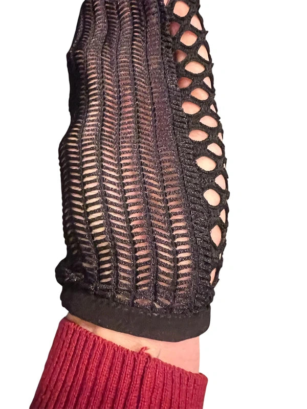 Sexy Mini Kleid XS 34 schwarz Cool Cat Mesh Netzärmel Gothic Y2K Party Darkfashion