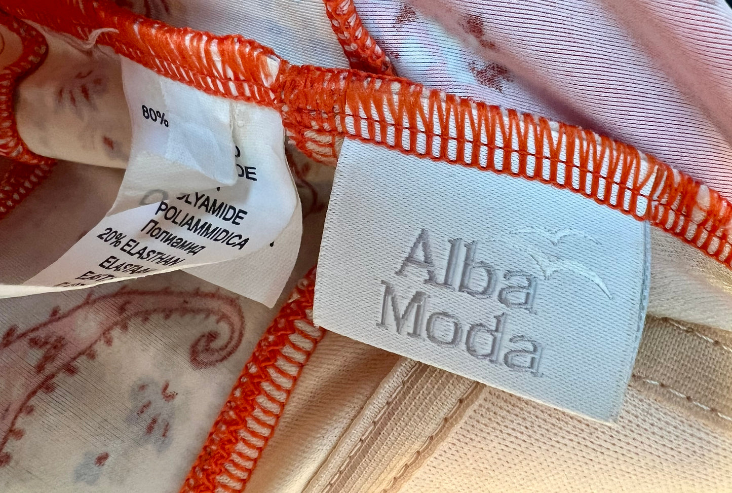 Vintage Alba Moda Kleid 36 38 Y2K Paisley Orange Beach Swim Dress Bodycon Badekleid