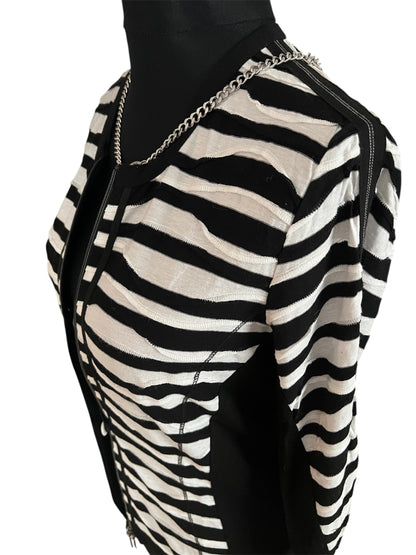 Vintage Gerry Weber Strickjacke | 90s Zebra Struktur Muster | 2-Wege Reißverschluss | Gr. 38 M