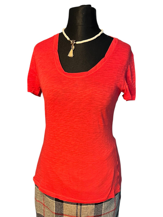 Vintage Marco Polo Shirt Gr. S - M figurbetont, rot, 100% Baumwolle, Flammengarn, Rundhals, 90s