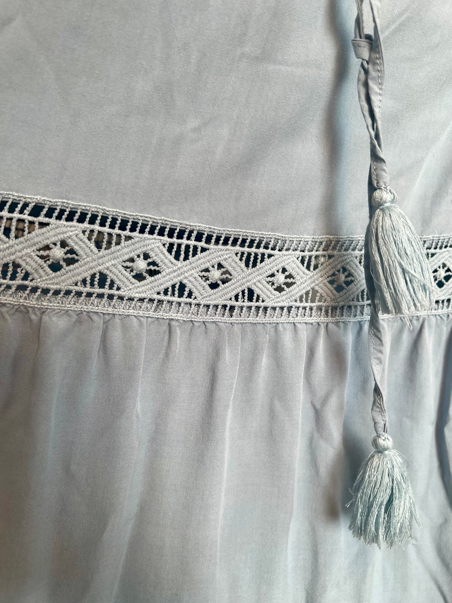 Hippie Style Maxirock Hellblau von Scarlet Darkness – Gr. 38 40 M L Gummizug Boho Spitze