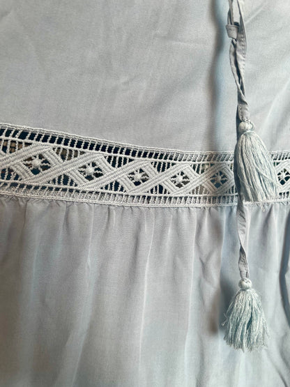 Hippie Style Maxirock Hellblau von Scarlet Darkness – Gr. 38 40 M L Gummizug Boho Spitze