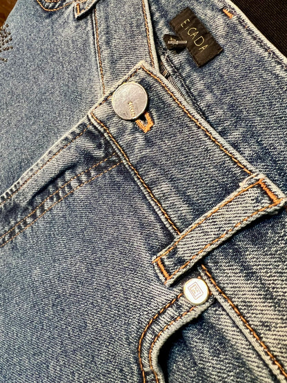 Escada Jeans Gr 40 M Medium Blue Strass Straight Fit Logo Detail Vintage y2k 2000er