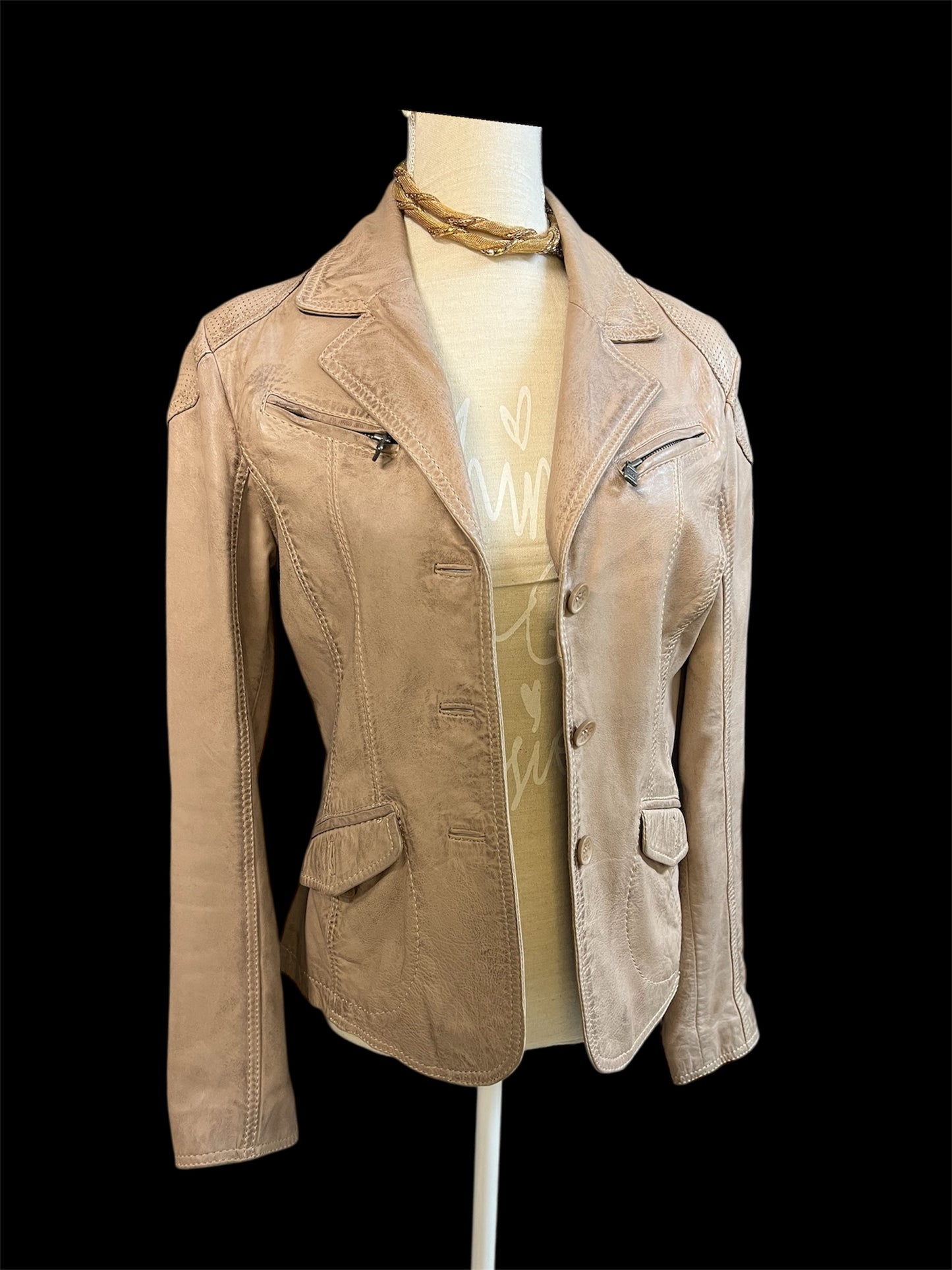 Gipsy Mauritius Lederjacke Damen Gr. S – 100% Echtleder – Blazer-Biker Mix – Beige Used Look