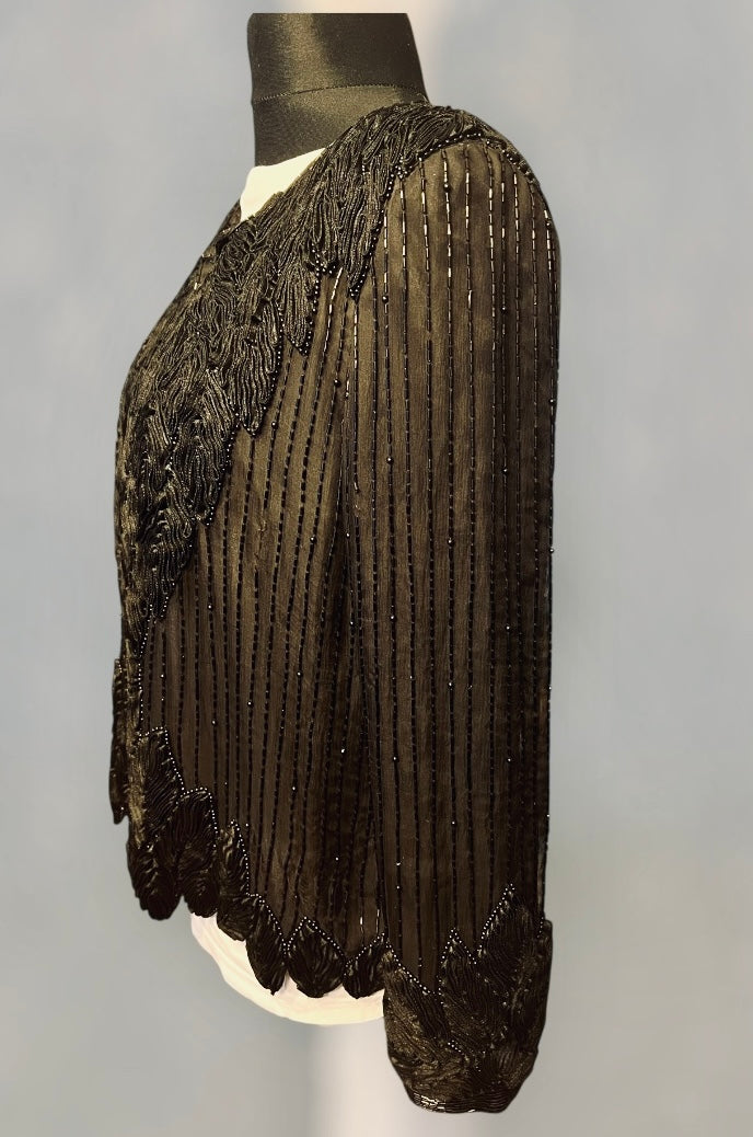 Vintage Seiden Bolero 40 Augustat GmbH India Schwarz Glanz