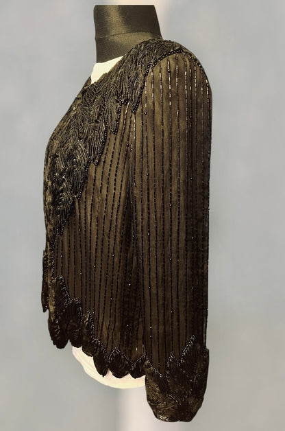 Vintage Seiden Bolero 40 Augustat GmbH India Schwarz Glanz