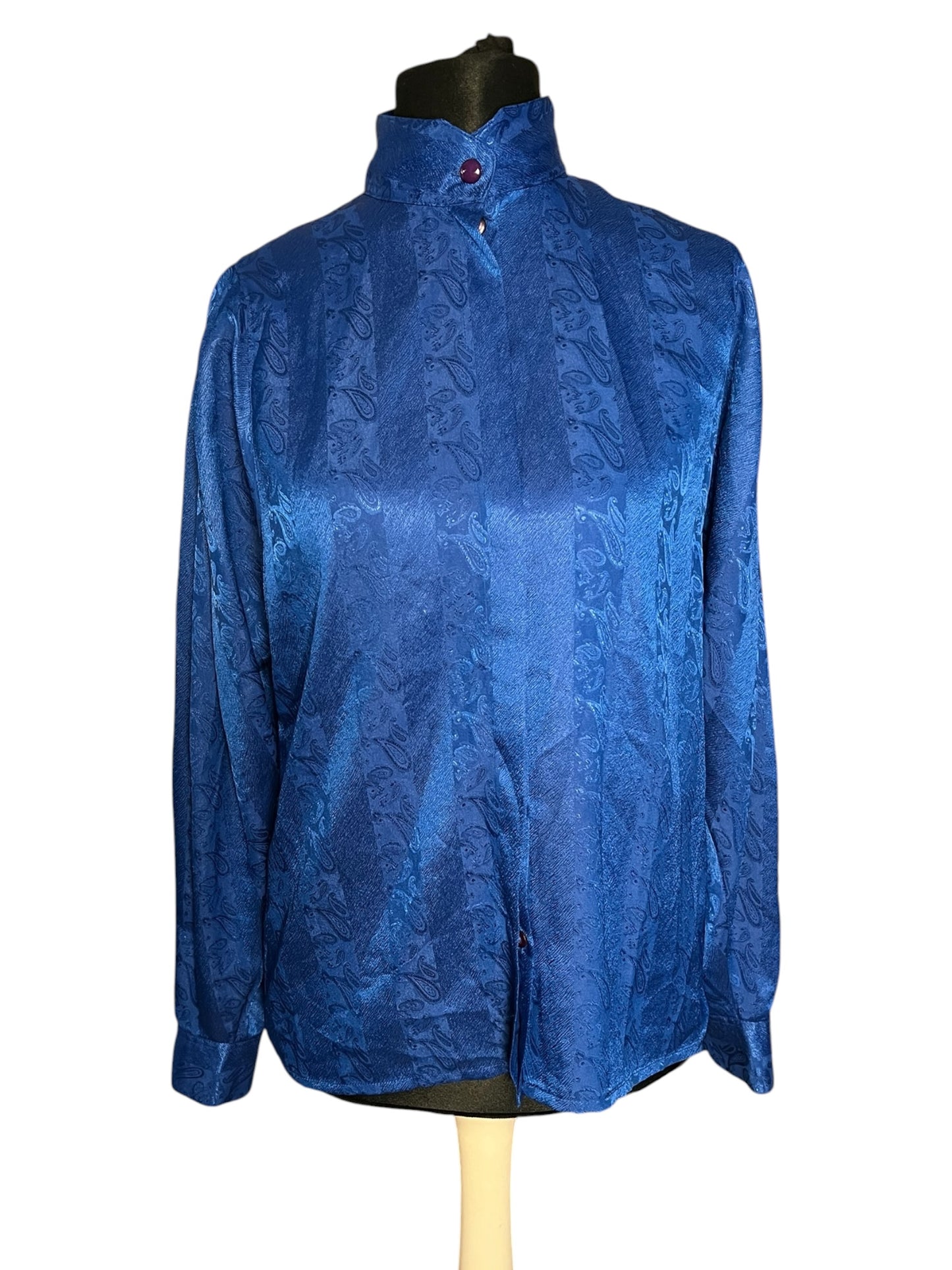 Sara's Choice: Vintage Bluse Satin Paisley blau royalblau | Gr. 40 42 L | Dark Alternative