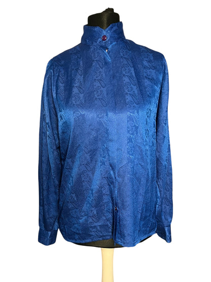 Sara's Choice: Vintage Bluse Satin Paisley blau royalblau | Gr. 40 42 L | Dark Alternative