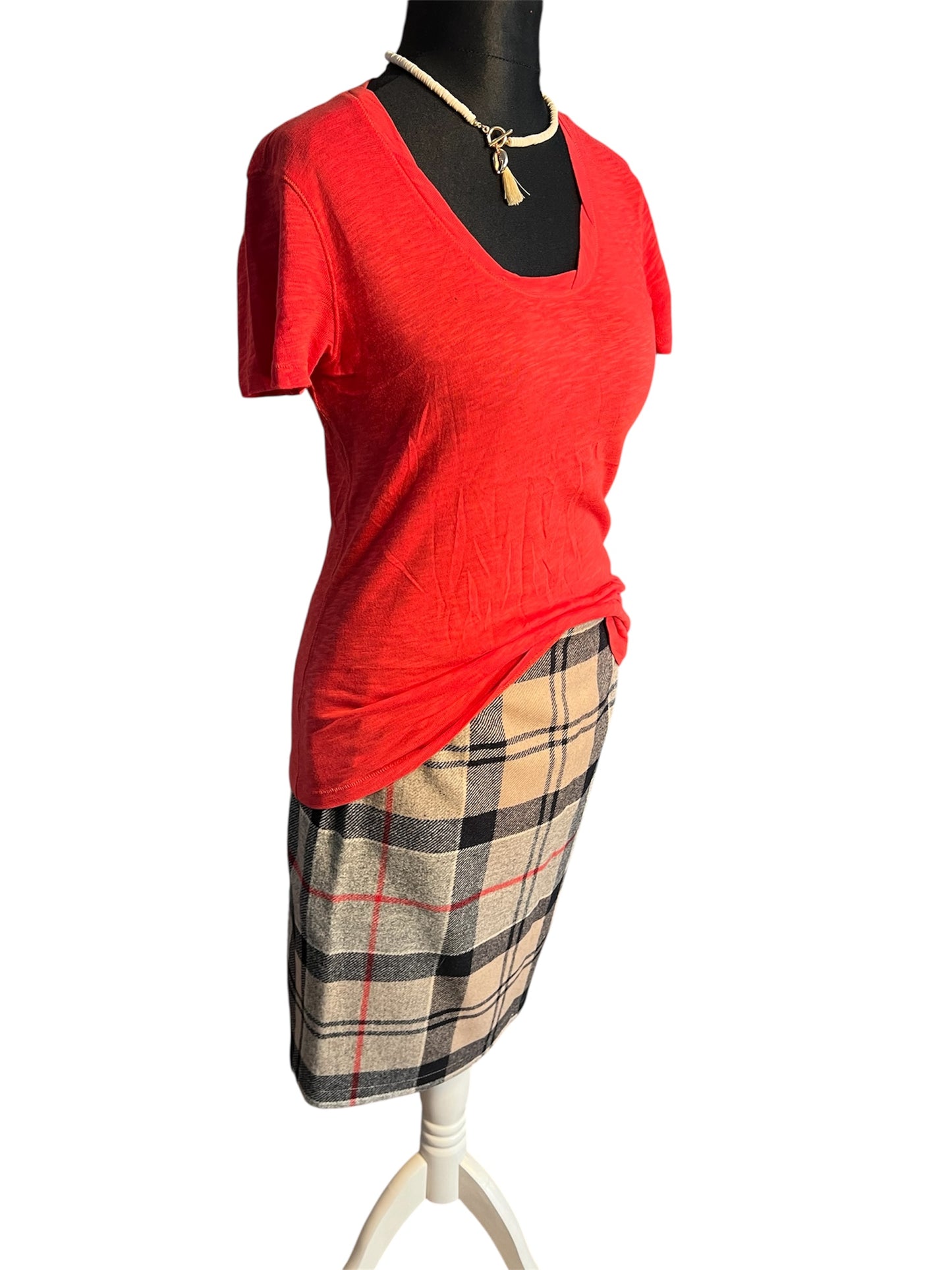 Vintage Rock Barbour Gr. 36 S Nebit Pencil Skirt Dress Tartan kariert 100 % Wolle Blau Grau Rot