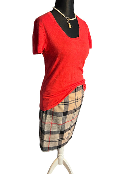 Vintage Rock Barbour Gr. 36 S Nebit Pencil Skirt Dress Tartan kariert 100 % Wolle Blau Grau Rot