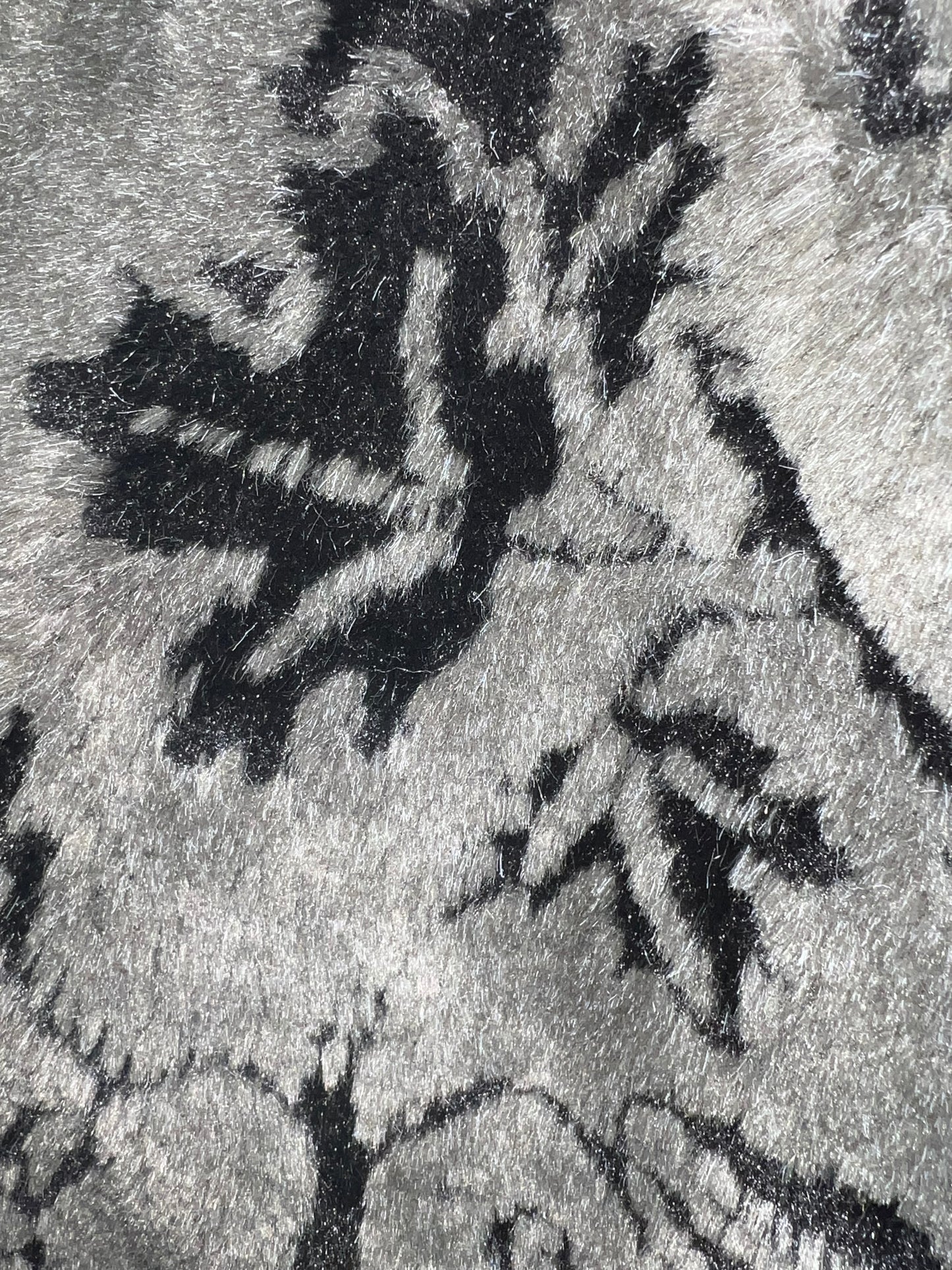 Vintage Kunstfell Weste Made in France – Dunkelgrau Schwarz Muster Bolero Oversized 38–42