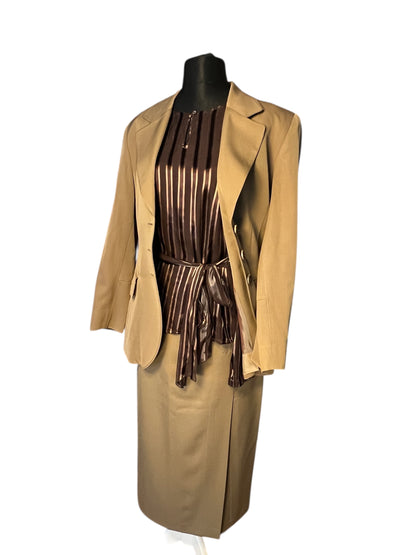 Strenesse Kostüm Damen Gr. 38 – 100% Schurwolle – Eleganter Blazer & Rock – Beige – Business Chic