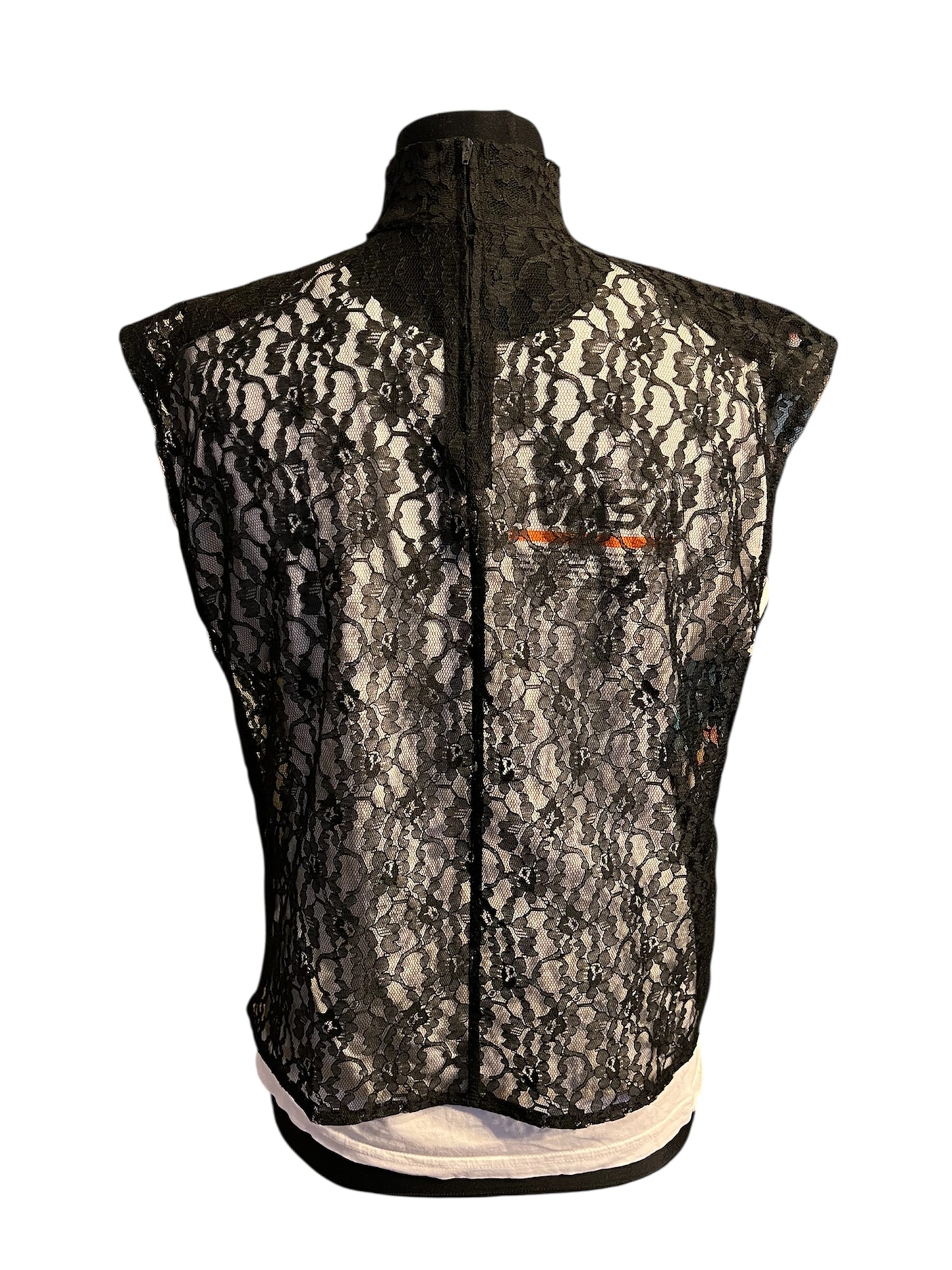 True Vintage 80s Spitzentop Schwarz Transparent | High Neck | Handmade Unikat Gr. 38