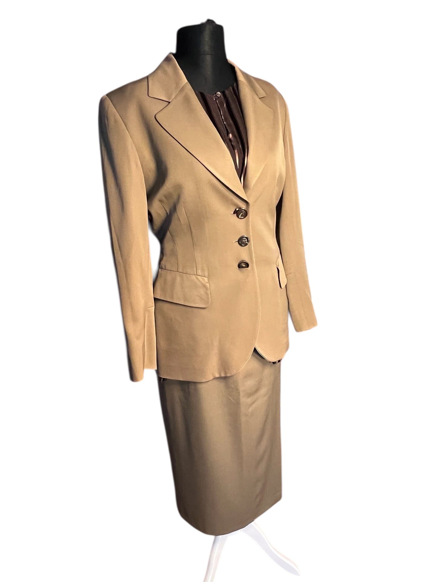 Strenesse Kostüm Damen Gr. 38 – 100% Schurwolle – Eleganter Blazer & Rock – Beige – Business Chic