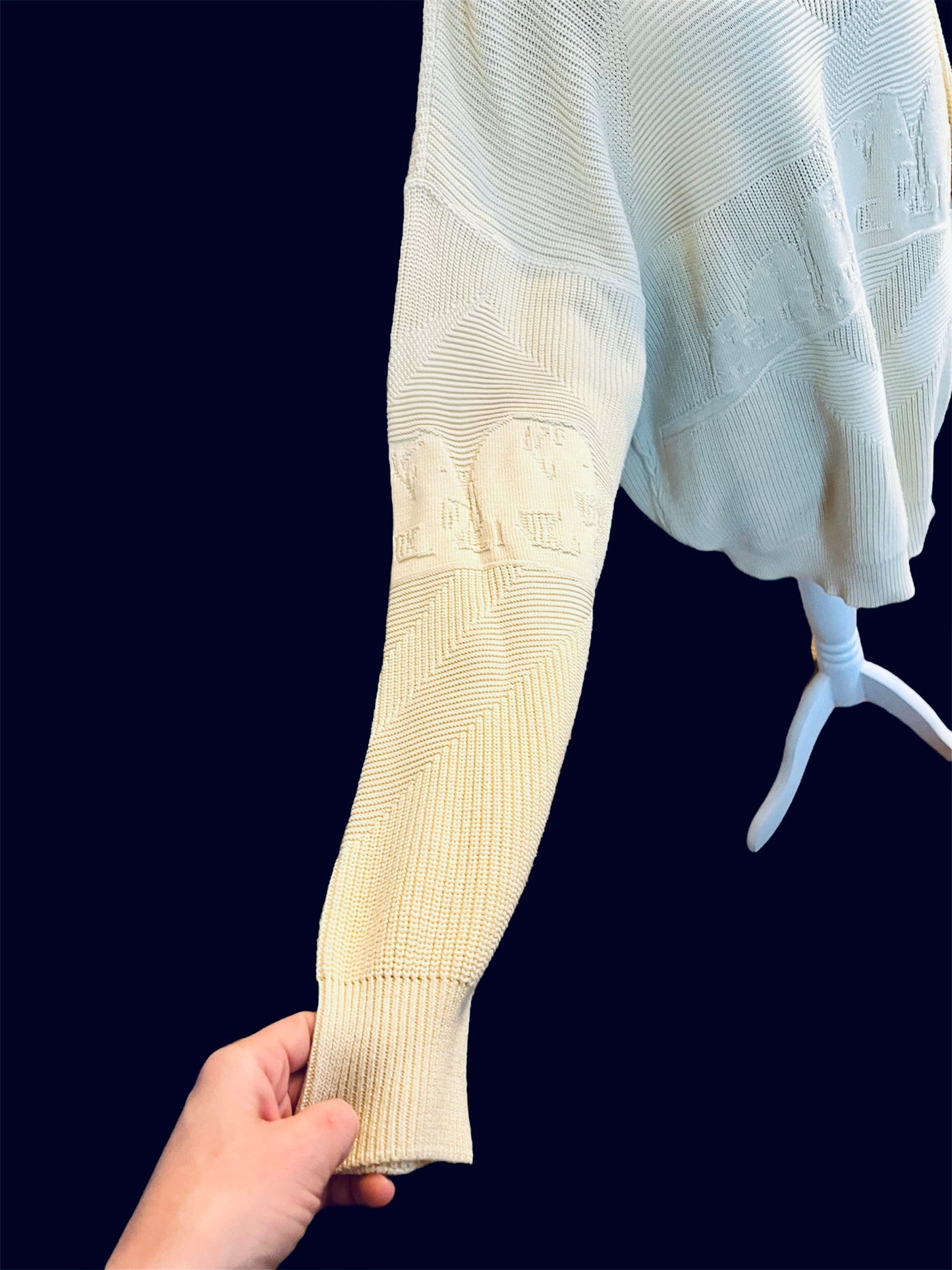 Vintage Carlo Colucci Pullover L/XL – Made in West Germany, Elefanten Motiv, Vanille 80s