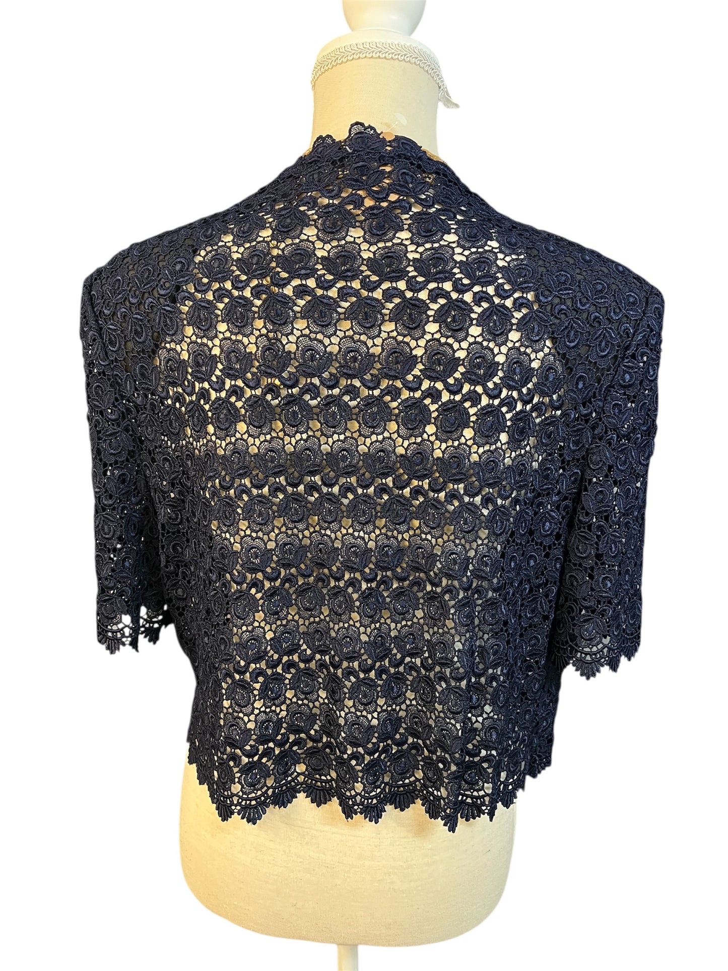 Vintage Spitzen Bolero dunkelblau – 90s Y2K Lace Jäckchen – Italien – Gr. 38/40