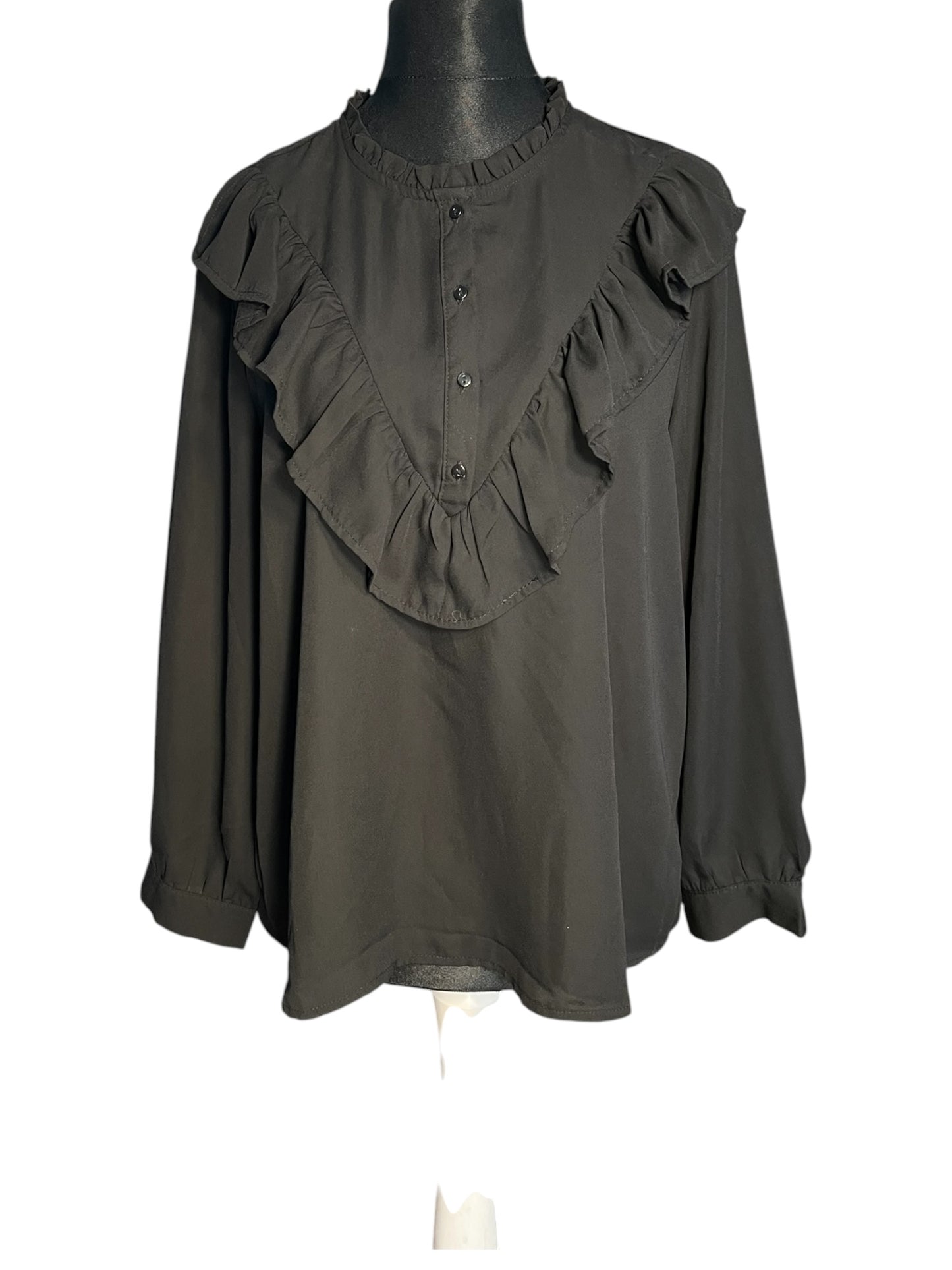Sara's Choice: Volants Rüschen Bluse schwarz | Gr. 44 46 XL | Dark Alternative