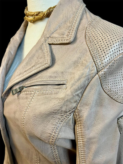 Gipsy Mauritius Lederjacke Damen Gr. S – 100% Echtleder – Blazer-Biker Mix – Beige Used Look