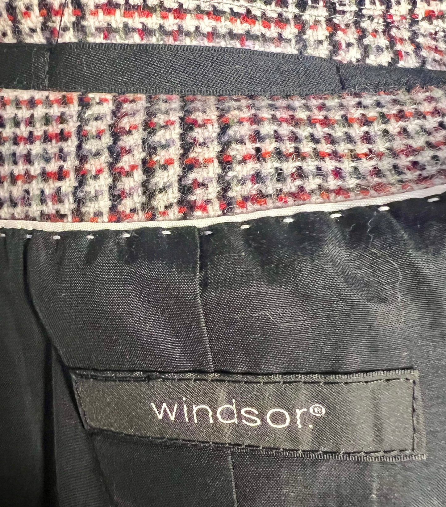 Vintage Windsor Blazer kariert Gr. 38 | Schurwolle Designer Blazer Schwarz Weiß Rot | Karoblazer Business Chic | Tailored Jacket