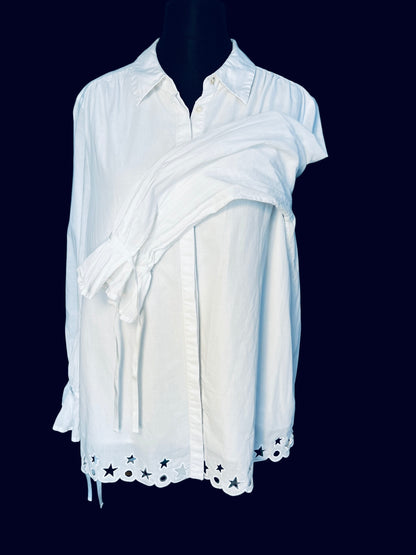 Tommy Hilfiger Vintage Bluse 38 40 M L Weiß Lochmuster Goldknöpfe Y2K