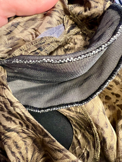 Vintage Blusenshirt Seide Leo Tiger Print Madeleine Gr 42 + Schal , 90s Y2K Animal Print