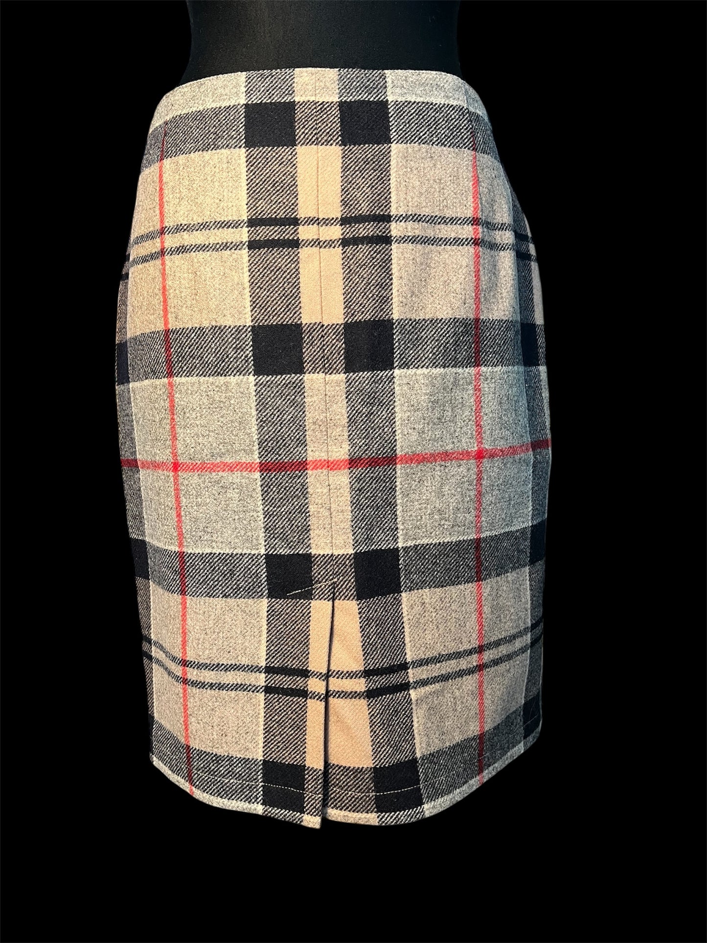 Vintage Rock Barbour Gr. 36 S Nebit Pencil Skirt Dress Tartan kariert 100 % Wolle Blau Grau Rot