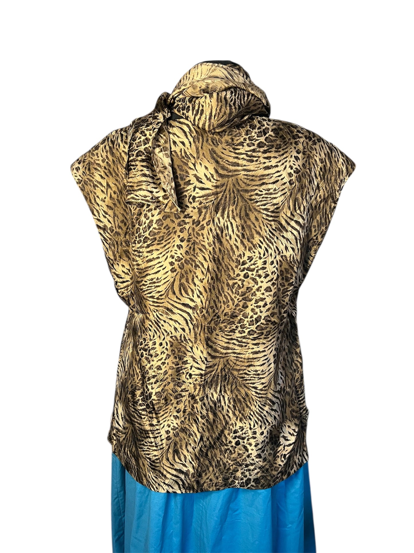 Vintage Blusenshirt Seide Leo Tiger Print Madeleine Gr 42 + Schal , 90s Y2K Animal Print