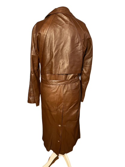 Vintage Ledermantel Cognac Braun Lang | Echtleder Mantel mit Gürtel | Gr. 40 - 42 / M 48 | 90s Retro Trench Mantel Unisex