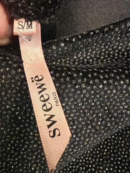 Vintage Y2K Mini Kleid Sweewë – Schwarz, samtartig, Glitzer, Gr. S 36 2000s