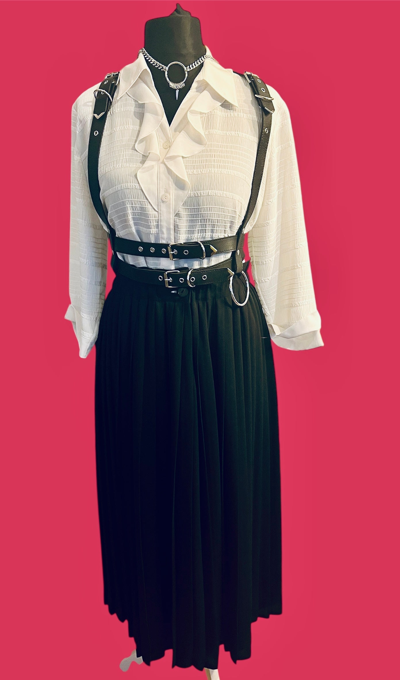 Vintage Rock 80s/90s – Schwarzer Faltenrock mit Stretch – Größe 38 40 M Rock lang schwarz