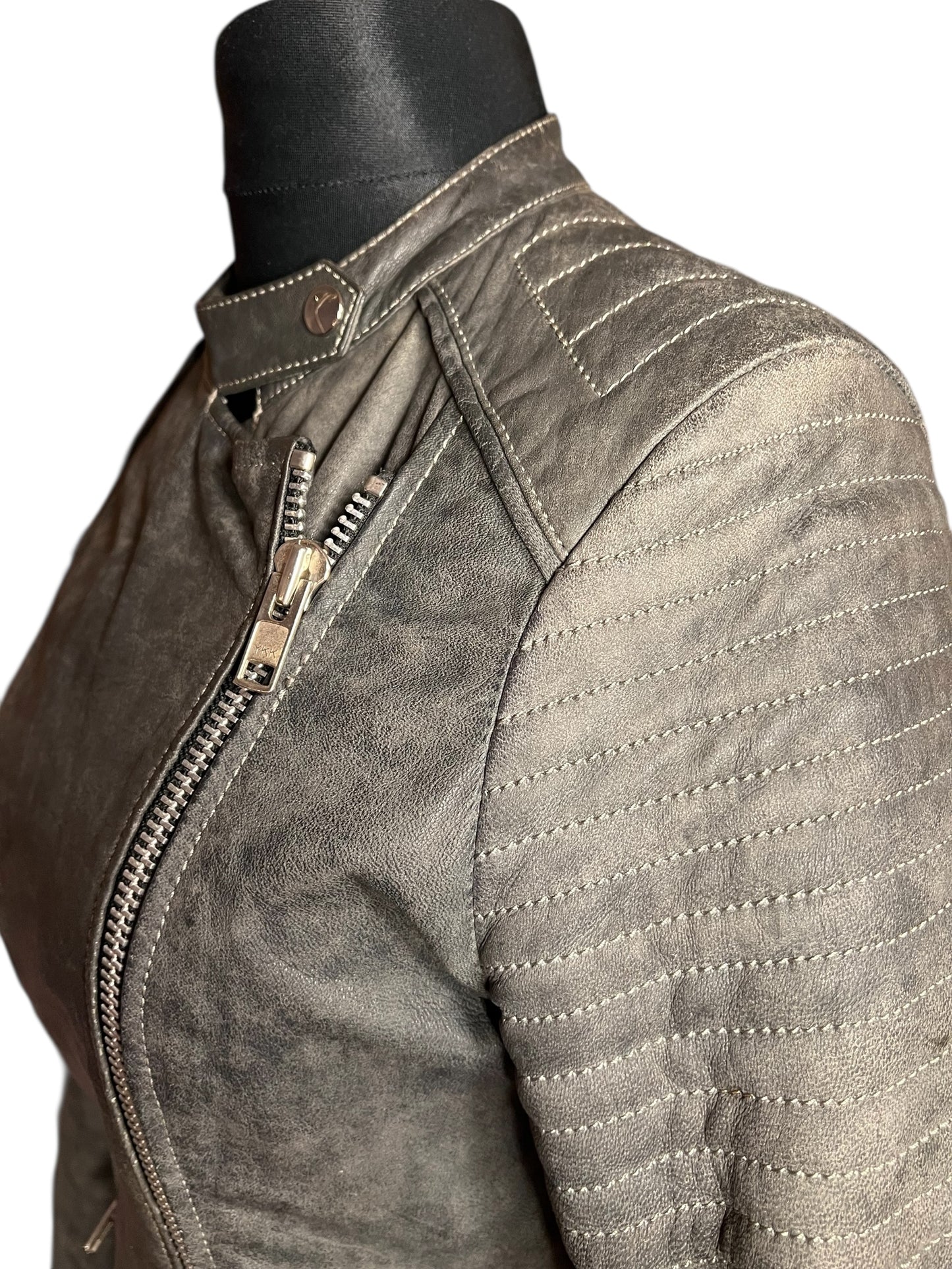 Goosecraft Biker Lederjacke Gr. L (fällt wie 38) – Grau – YKK Zipper – Slim Fit – Patina Look