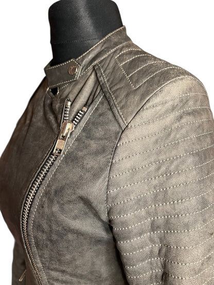 Goosecraft Biker Lederjacke Gr. L (fällt wie 38) – Grau – YKK Zipper – Slim Fit – Patina Look
