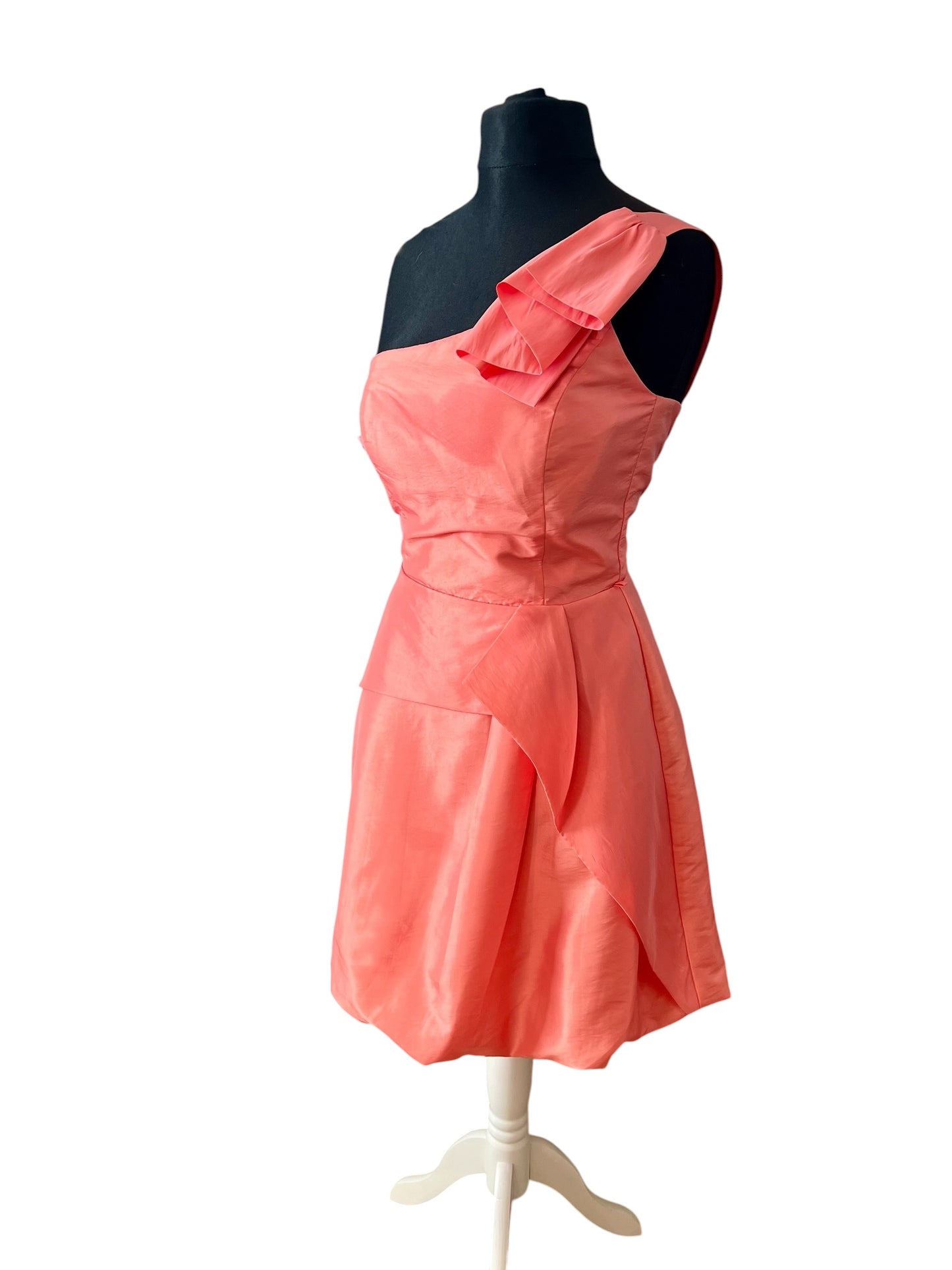 Vintage Vera Mont Cocktailkleid Gr 36 S One Shoulder Apricot Pink Volant Ballon Mini Kleid Elegant Y2K