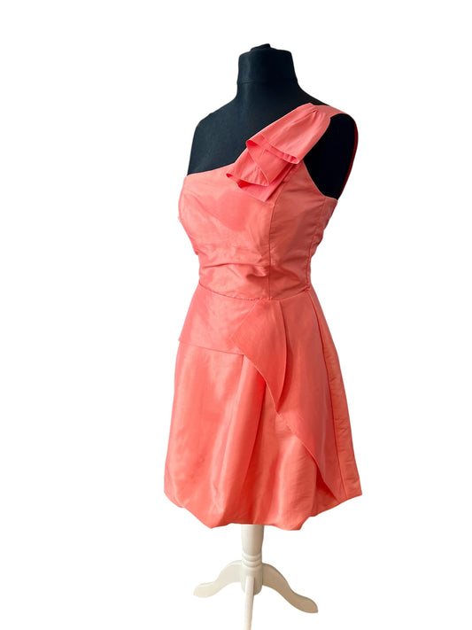 Vintage Vera Mont Cocktailkleid Gr 36 S One Shoulder Apricot Pink Volant Ballon Mini Kleid Elegant Y2K