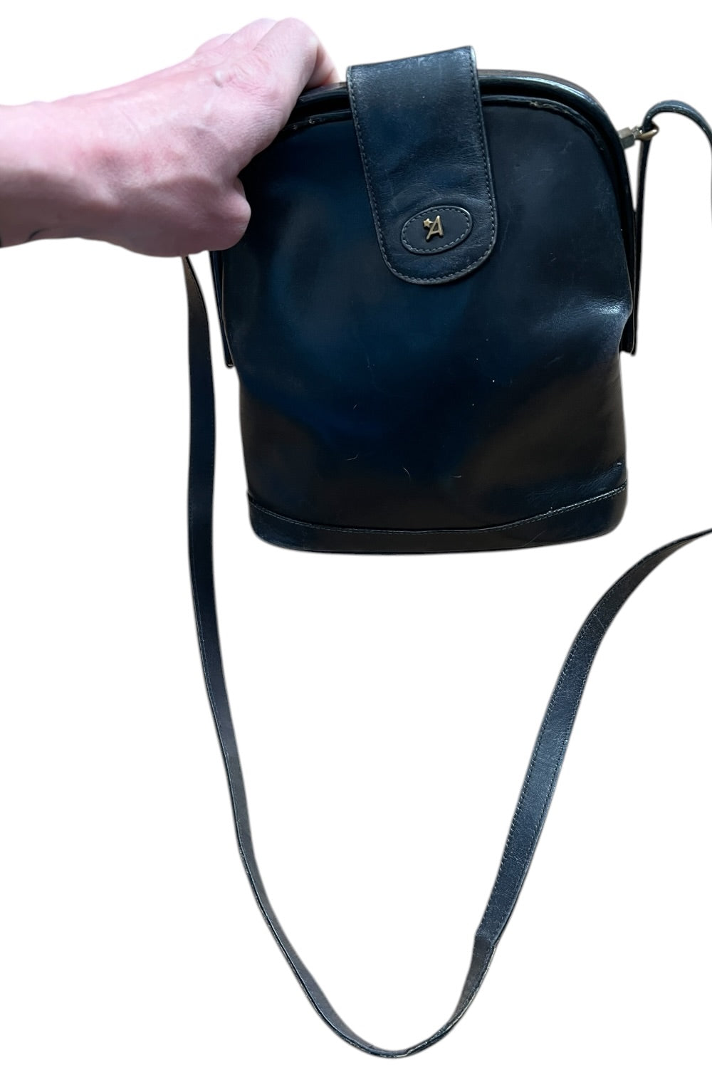 Assima Creation Vintage Leder Tasche dunkelblau Frame Bag Retro Chic