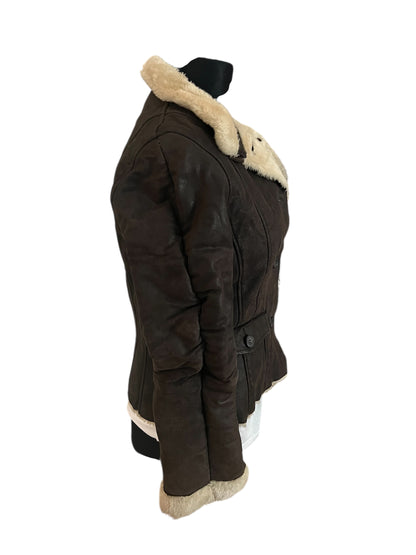 True Vintage Lederjacke XS/34 Braun Teddyfell Pilotenjacke Made in Italy 80s