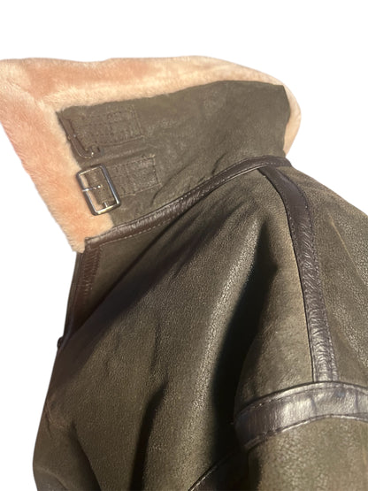 Vintage Lederjacke Echtleder Teddyfutter Unisex 42 L XL kastig Boxy 90s Y2K braun grün Conbipel