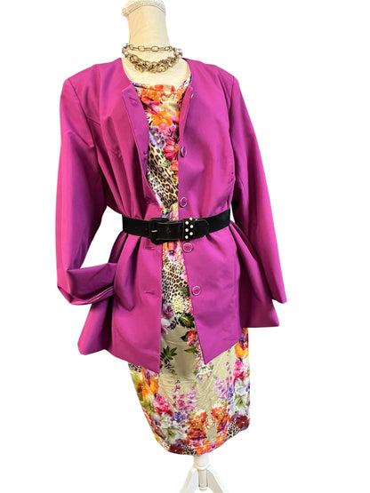 Vintage Apanage Jersey Kleid Gr 44 46 – Beige bunt Blumen & Leo Print | Waterfall Ausschnitt | Y2K