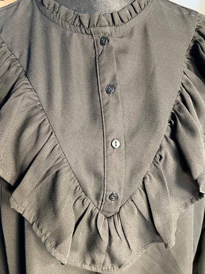 Sara's Choice: Volants Rüschen Bluse schwarz | Gr. 44 46 XL | Dark Alternative