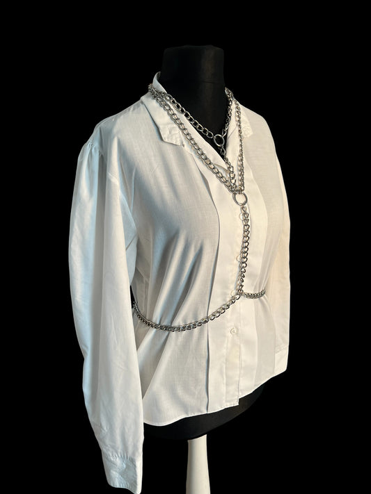 Sara's Choice: Vintage Bluse Landhaus schlicht weiss | Gr. 40 42 L | Dark Alternative