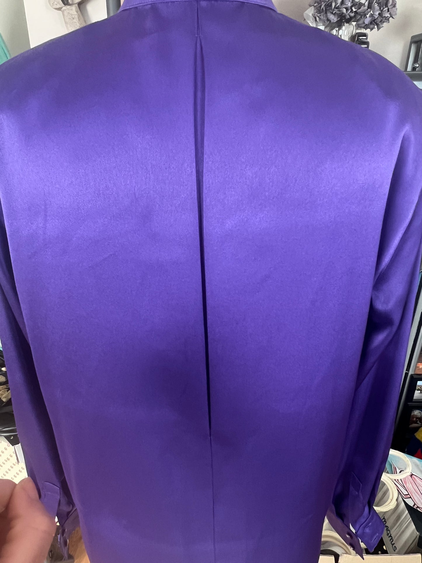 Statement Vintage Bluse 40 M Lila Satin | 80s/90s Dark Fashion Alexander