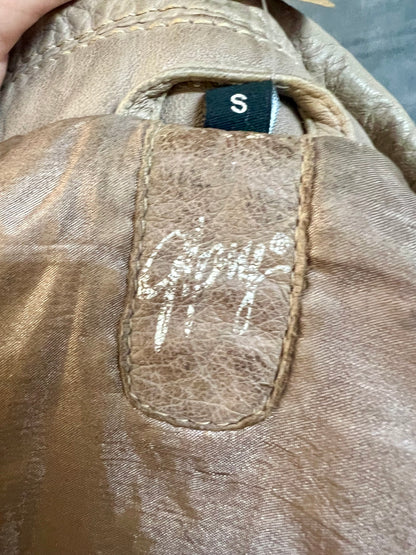 Gipsy Mauritius Lederjacke Damen Gr. S – 100% Echtleder – Blazer-Biker Mix – Beige Used Look