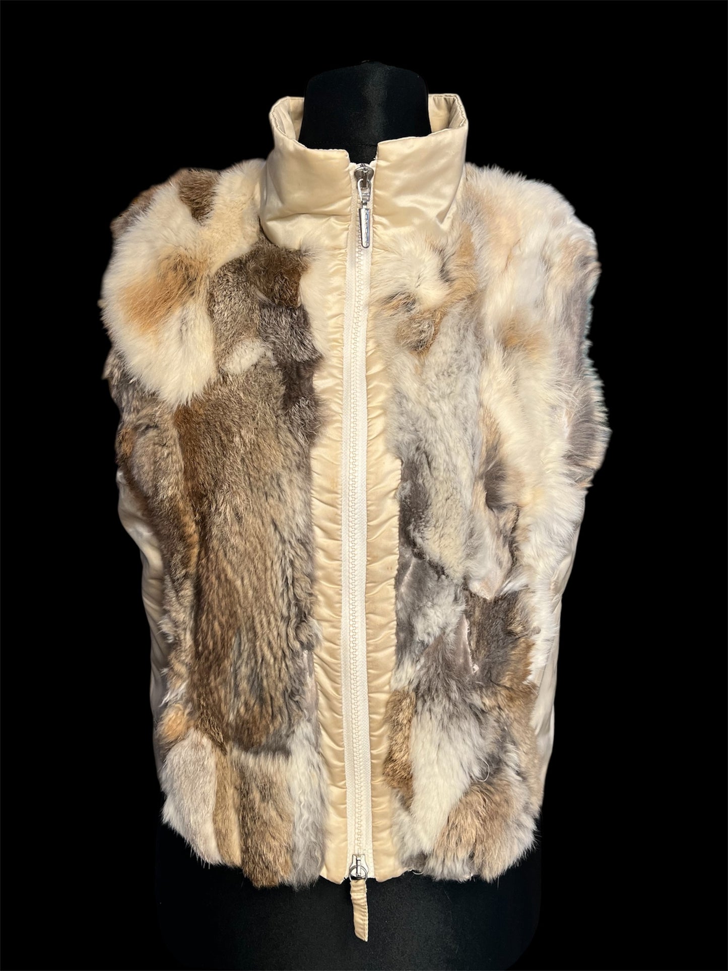 Vintage Airfield Fellweste Gr. 42 | Echtfell Weste Beige Braun Weiß | 90s Designer Weste mit Stehkragen | Boho