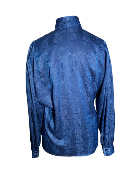 Sara's Choice: Vintage Bluse Satin Paisley blau royalblau | Gr. 40 42 L | Dark Alternative