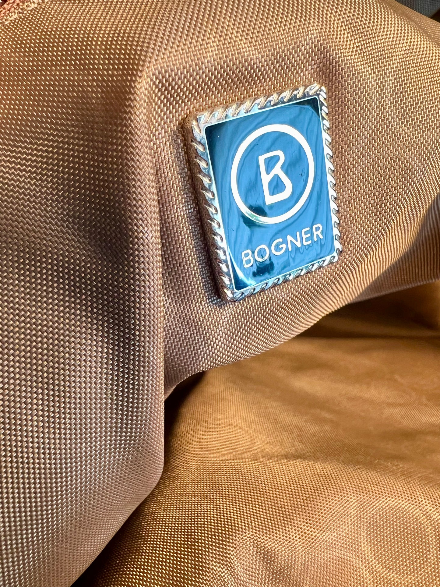 Vintage Bogner Shopper Tasche Braun Nylon Leder Logo Bag Y2K Designer groß