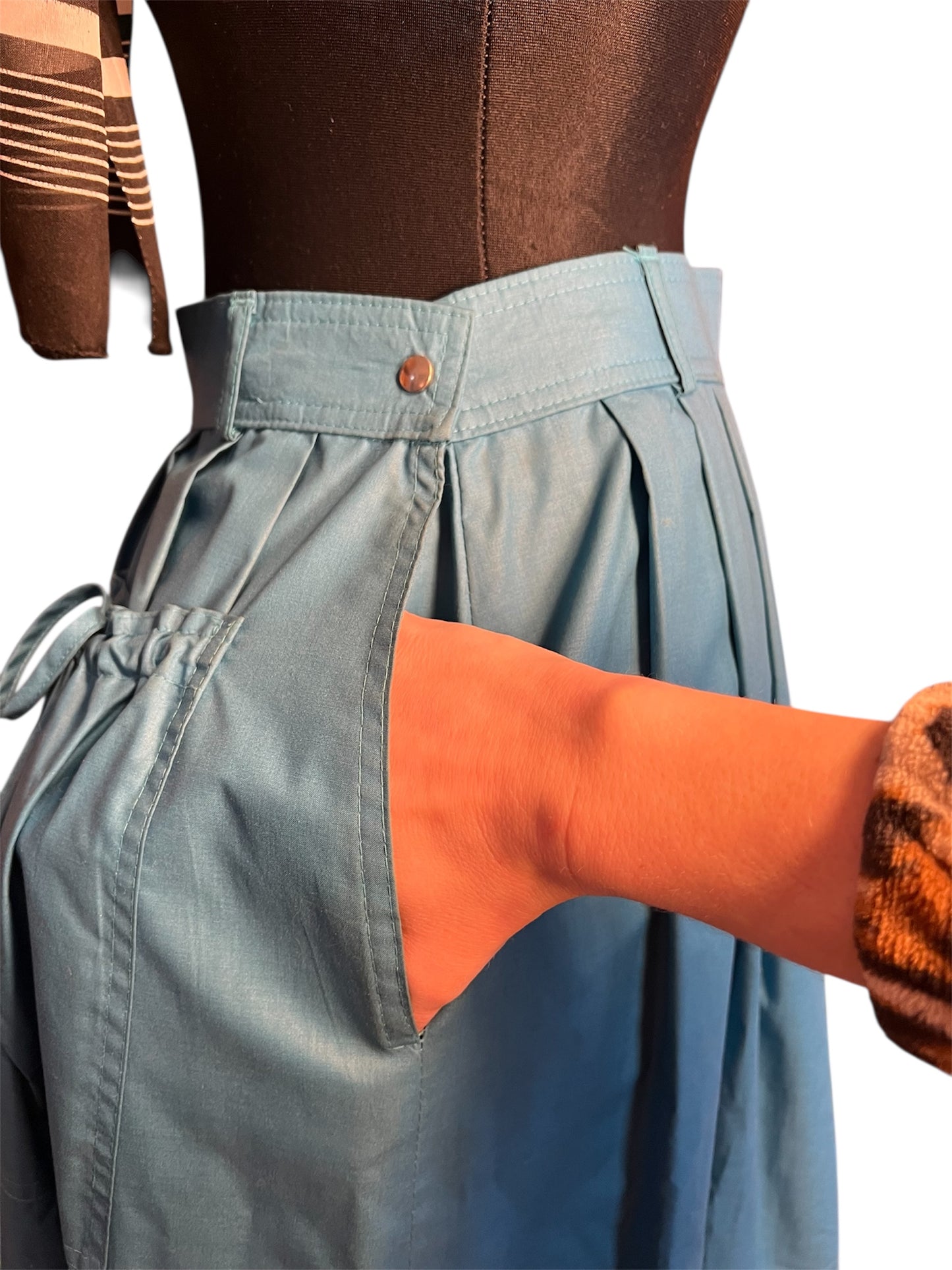 Vintage 90s Rock Petrol ALinie Falten Schleifen Lodenfrey Baumwolle Gr 38 / 40 High Waist