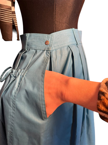 Vintage 90s Rock Petrol ALinie Falten Schleifen Lodenfrey Baumwolle Gr 38 / 40 High Waist