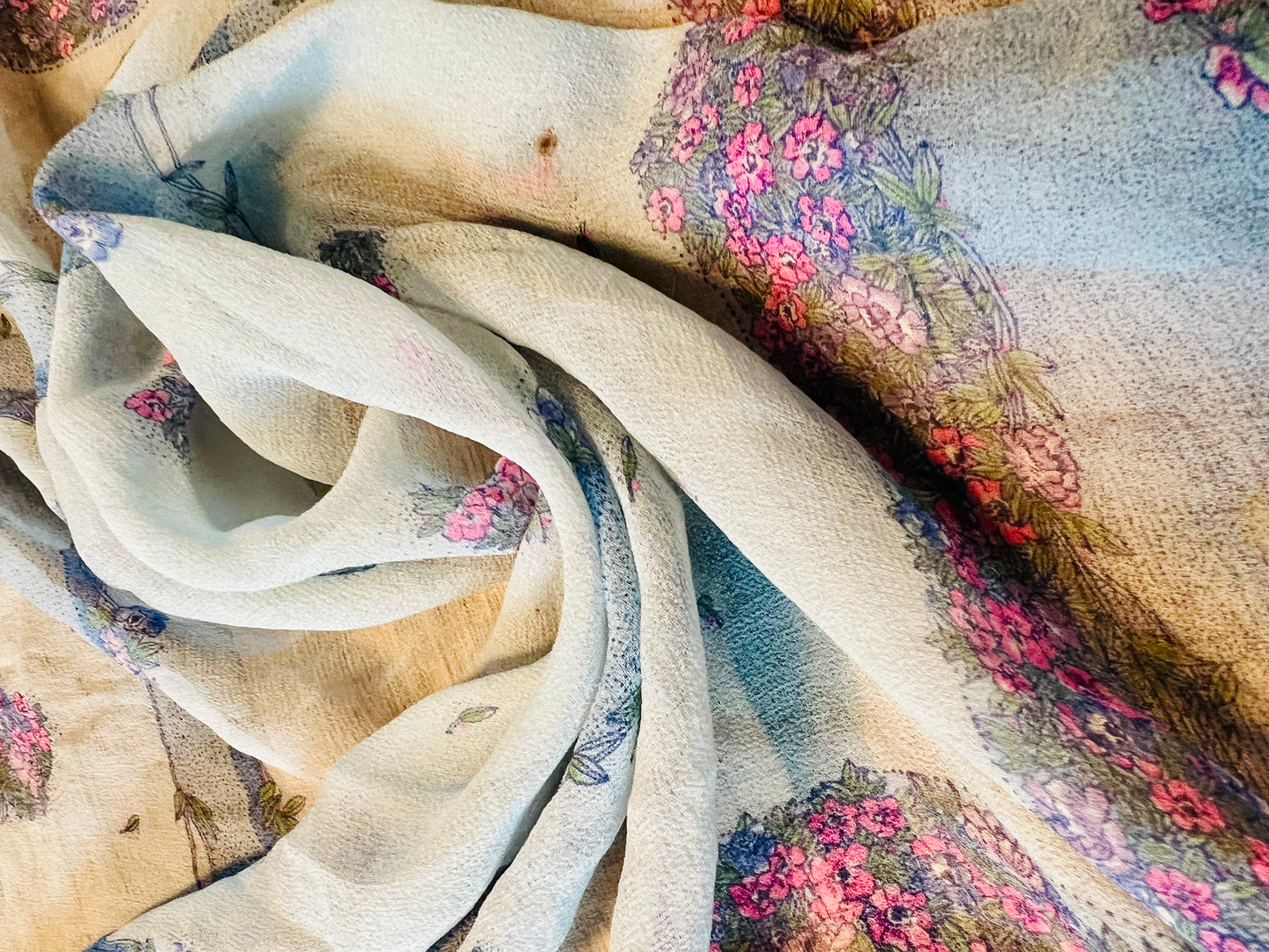 Michel Paris Seidentuch 85x85 Vintage Pastell Floral Sheer Luxury 90s y2k