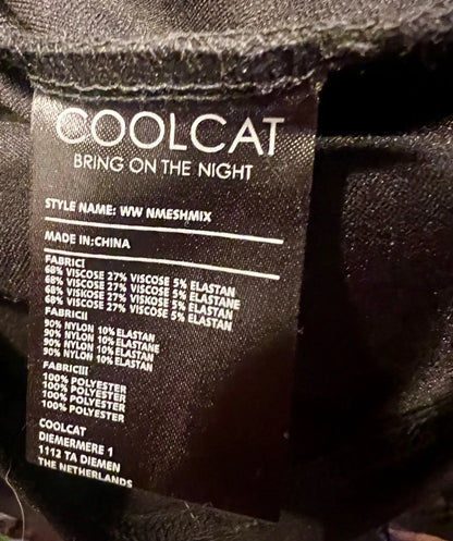 Sexy Mini Kleid XS 34 schwarz Cool Cat Mesh Netzärmel Gothic Y2K Party Darkfashion