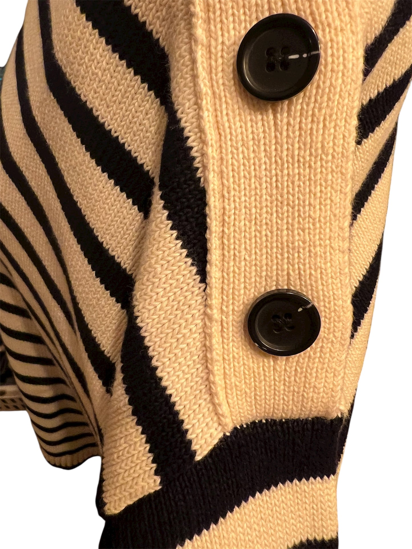 Arket Strickpullover L – Creme Schwarz Gestreift, Knopfleiste, Baumwolle
